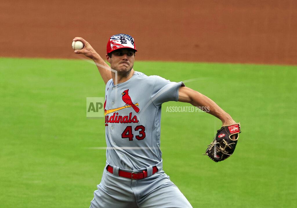 Butch Dill St. Louis Cardinals starting pitcher Dakota Hudson throws during the first inning of a baseball game against the Atlanta Braves, Monday, July 4, 2022, in Atlanta. (AP Photo/Butch Dill)
