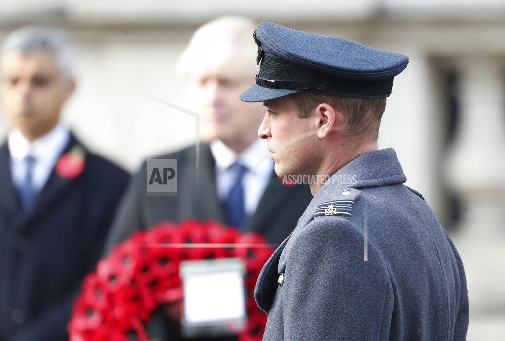 Chris Jackson Britain's Prince William looks on, during the Remembrance Sunday service at the Cenotaph, in Whitehall, London, Sunday Nov. 8, 2020. (Chris Jackson/Pool Photo via AP)