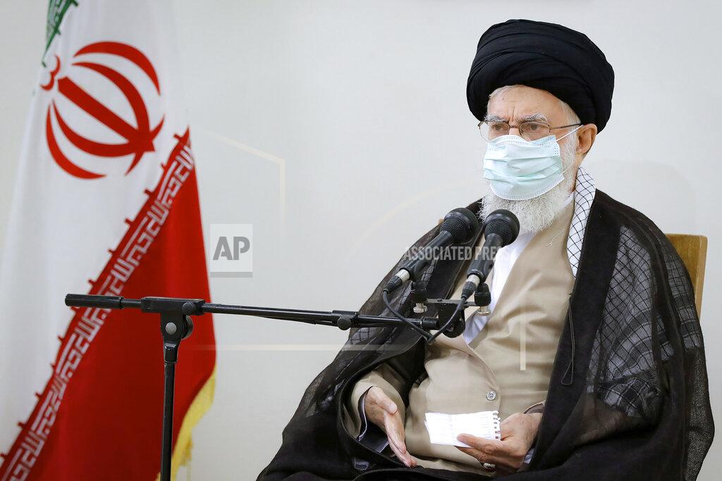 Uncredited In this photo released by an official website of the office of the Iranian supreme leader, Supreme Leader Ayatollah Ali Khamenei speaks in a meeting in Tehran, Iran, Friday, July 23, 2021. Ayatollah Khamenei on Friday said he understands protesters' anger over a drought in the country's southwest, as a fourth death related to ongoing demonstrations there was reported. (Office of the Iranian Supreme Leader via AP)