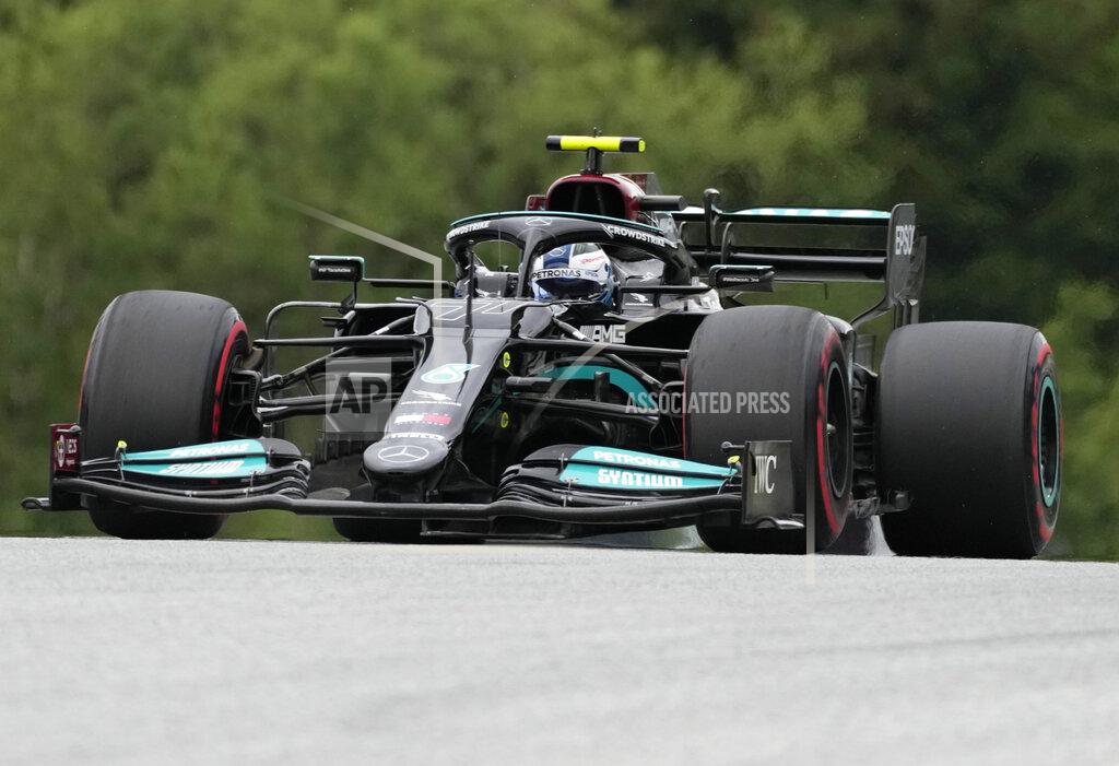 Darko Bandic Mercedes driver Valtteri Bottas of Finland steers his car during the second free practice session for the Austrian Formula One Grand Prix at the Red Bull Ring racetrack in Spielberg, Austria, Friday, July 2, 2021. The Austrian Grand Prix will be held on Sunday. (AP Photo/Darko Bandic)