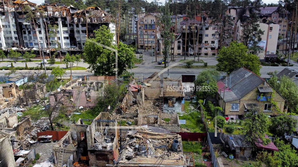 Natacha Pisarenko Damaged buildings ruined by attacks are seen in Irpin, on the outskirts of Kyiv, Ukraine, Thursday, May 26, 2022. (AP Photo/Natacha Pisarenko)