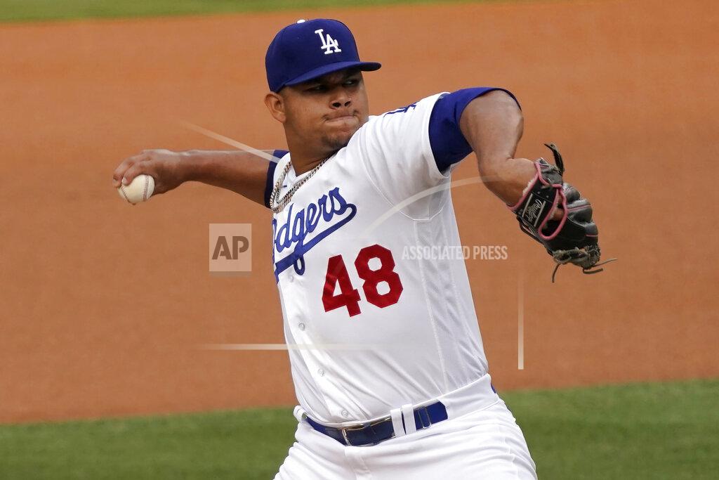Alex Gallardo Los Angeles Dodgers starting pitcher Brusdar Graterol throws to a Houston Astros batter during the first inning of a baseball game in Los Angeles, Sunday, Sept. 13, 2020. (AP Photo/Alex Gallardo)