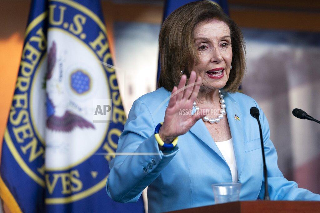 Jacquelyn Martin FILE - Speaker of the House Nancy Pelosi of Calif., speaks during a news conference, Thursday, May 19, 2022, on Capitol Hill in Washington. Pelosi is facing criticism from the leader of Northern Ireland’s biggest unionist party after saying Congress won’t approve a trade deal with the U.K. if Britain scraps the agreement governing post-Brexit trade on the island. (AP Photo/Jacquelyn Martin, File)