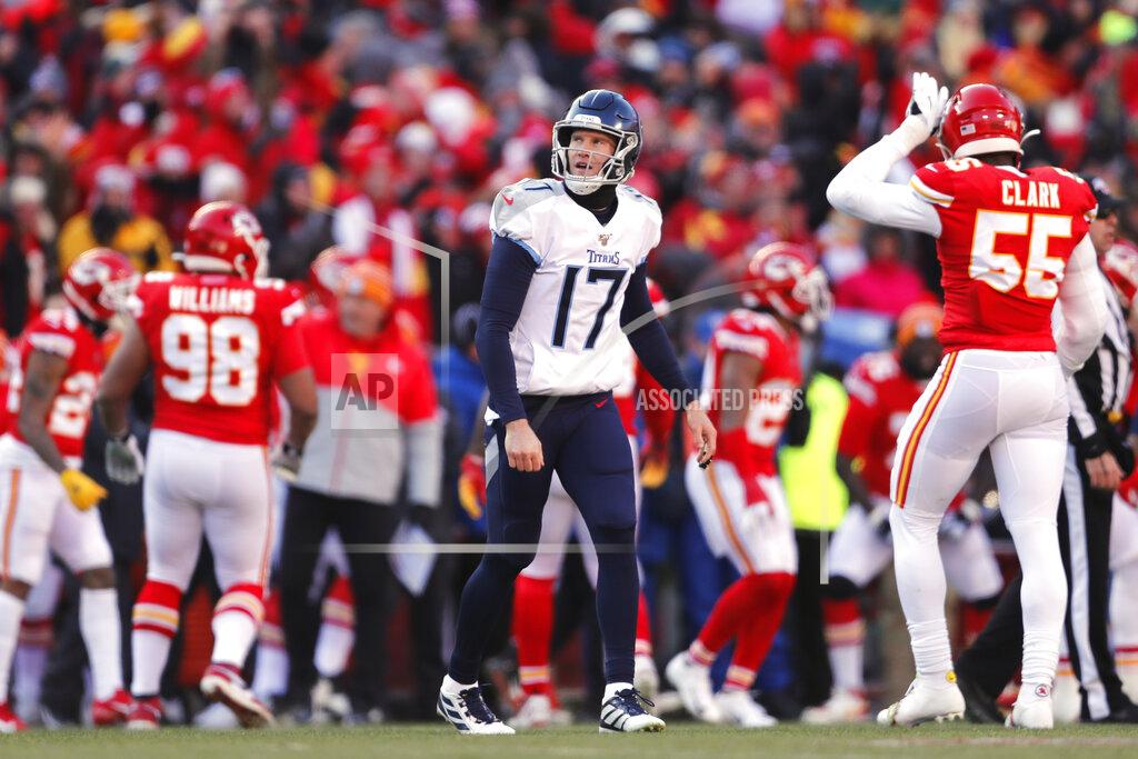 Jeff Roberson Tennessee Titans' Ryan Tannehill (17) watches the scoreboard after an incomplete pass during the first half of the NFL AFC Championship football game against the Kansas City Chiefs Sunday, Jan. 19, 2020, in Kansas City, MO. (AP Photo/Jeff Roberson)