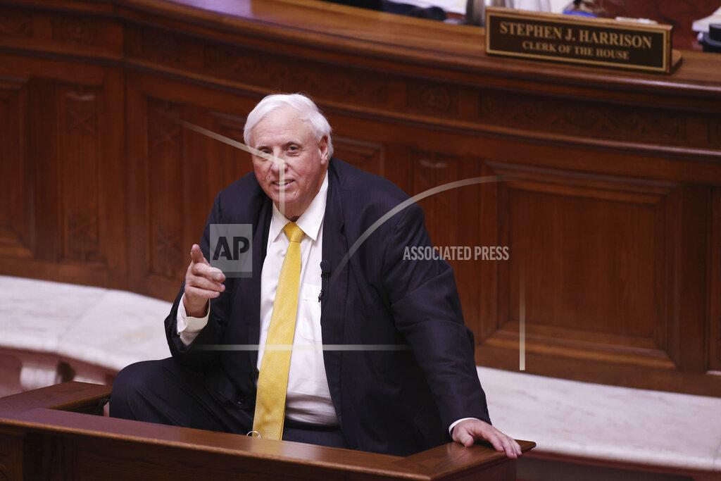 Chris Jackson West Virginia Governor Jim Justice speaks about doing away with the West Virginia income tax during the State of the State Address in the House Chambers of the West Virginia State Capitol Building in Charleston, W.Va., on Wednesday, Feb. 10, 2021. (AP Photo/Chris Jackson)