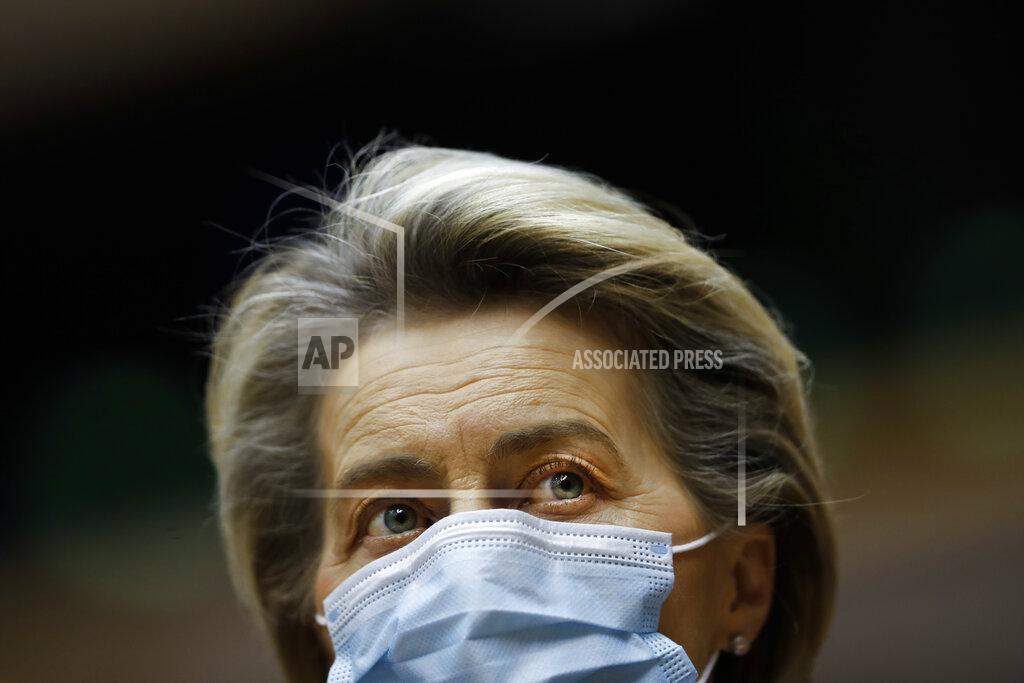 Francisco Seco European Commission President Ursula Von Der Leyen listens to speeches during a plenary session on the inauguration of the new President of the United States and the current political situation, at the European Parliament in Brussels, Wednesday, Jan. 20, 2021. (AP Photo/Francisco Seco, Pool)