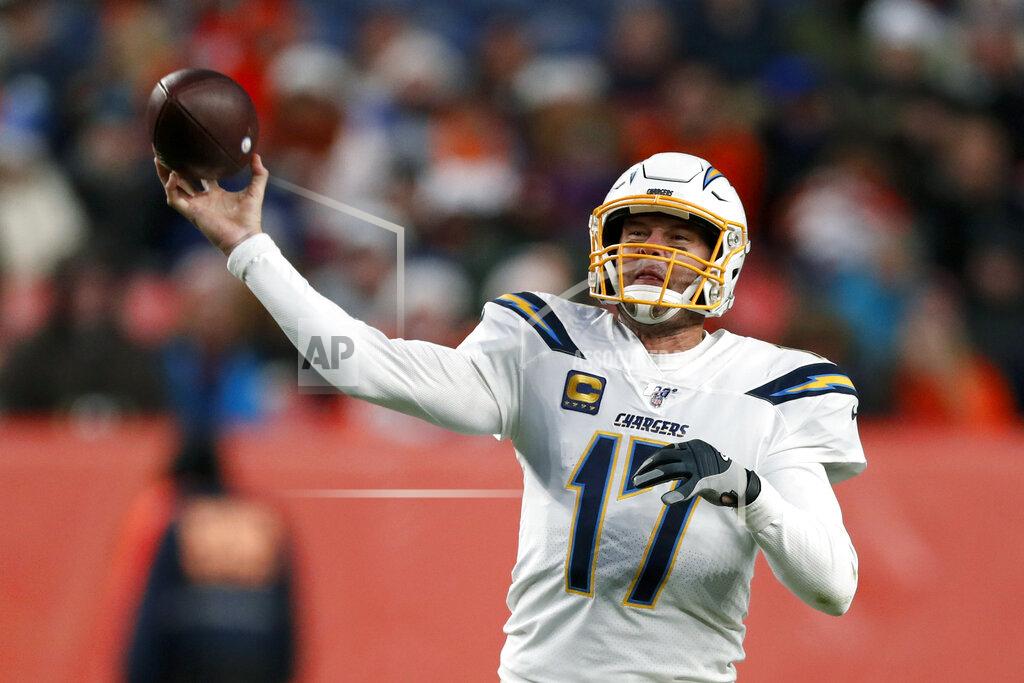 David Zalubowski FILE - In this Dec. 1, 2019, file photo, Los Angeles Chargers quarterback Philip Rivers passes against the Denver Broncos during the second half of an NFL football game in Denver. The Indianapolis Colts and longtime Los Angeles Chargers star quarterback Philip Rivers have worked out a one-year contract. That’s according to a person who spoke to the Associated Press on condition of anonymity because the deal cannot be officially announced until Wednesday, March 18, 2020. (AP Photo/David Zalubowski, Fle)