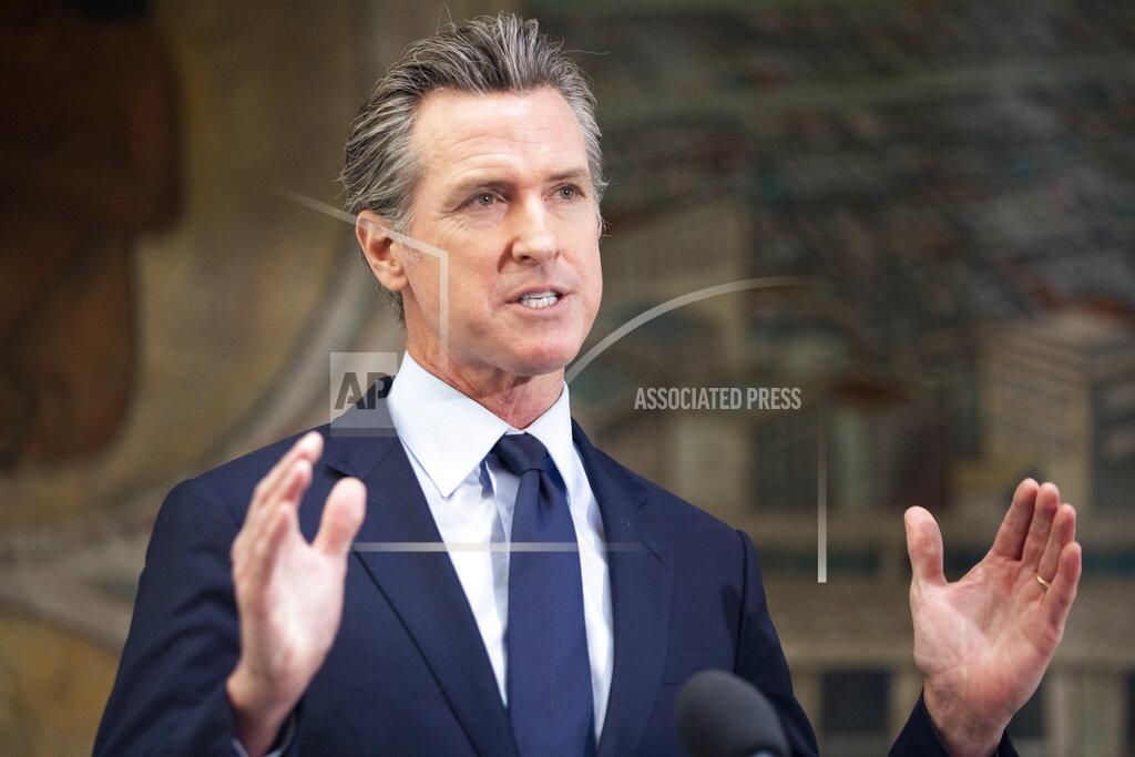 Jessica Christian Gov. Gavin Newsom speaks during a news conference held at Unity Council career center in the Fruitvale neighborhood of Oakland, Calif., on Monday, May 10, 2021. (Jessica Christian/San Francisco Chronicle via AP)