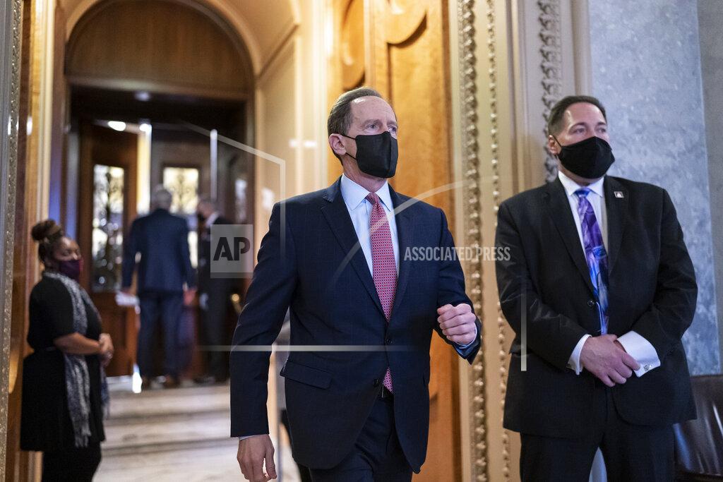 J. Scott Applewhite Sen. Pat Toomey, R-Pa., leaves the chamber after taking an oath and voting on how to proceed on the impeachment against former President Donald Trump, at the Capitol in Washington, Tuesday, Jan. 26, 2021. (AP Photo/J. Scott Applewhite)