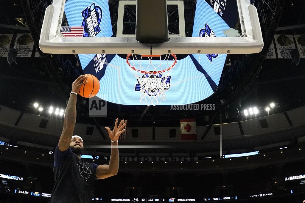 Charles Rex Arbogast Providence's Nate Watson participates in practice for the NCAA men's college basketball tournament Thursday, March 24, 2022, in Chicago. Providence faces Kansas in a Sweet 16 game on Friday. (AP Photo/Charles Rex Arbogast)