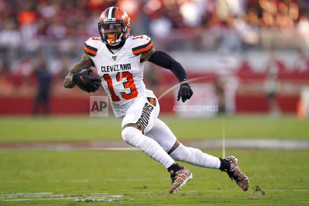 Tony Avelar Cleveland Browns wide receiver Odell Beckham Jr. (13) runs against the San Francisco 49ers during the first half of an NFL football game in Santa Clara, Calif., Monday, Oct. 7, 2019. (AP Photo/Tony Avelar)