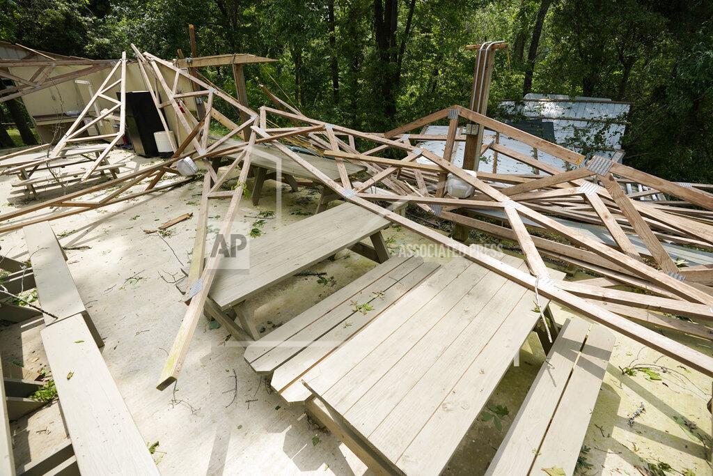 Rogelio V. Solis Rubble remains of the Ridge, a pavilion used by members of Parkview Church of God, after a direct hit by a tornado, Monday, May 3, 2021, in Yazoo County, Miss. A spate of tornadoes hit communities throughout the state on Sunday. (AP Photo/Rogelio V. Solis)