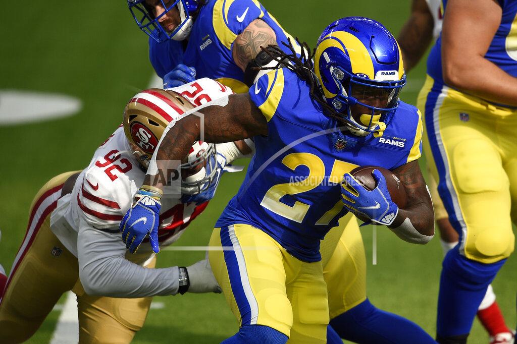 Kelvin Kuo Los Angeles Rams running back Darrell Henderson carries against the San Francisco 49ers during the first half of an NFL football game Sunday, Nov. 29, 2020, in Inglewood, Calif. (AP Photo/Kelvin Kuo)