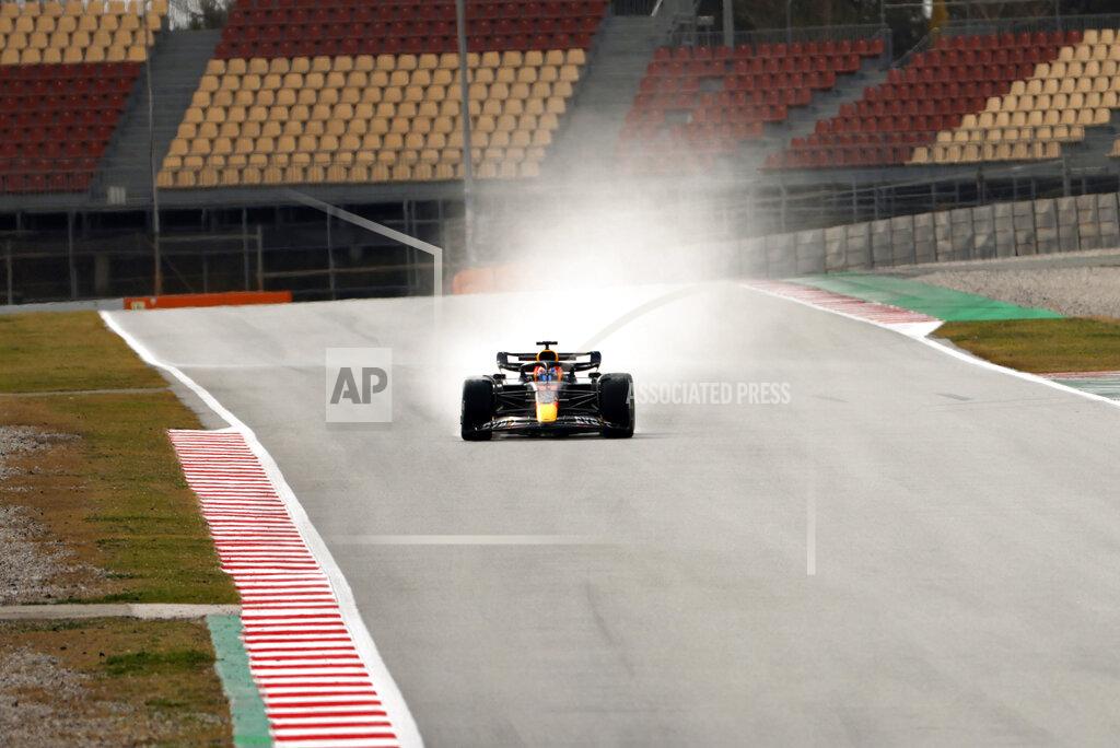 Joan Monfort Red Bull driver Sergio Perez of Mexico steers his car during a Formula One pre-season testing session at the Catalunya racetrack in Montmelo, just outside of Barcelona, Spain, Friday, Feb. 25, 2022. (AP Photo/Joan Monfort)