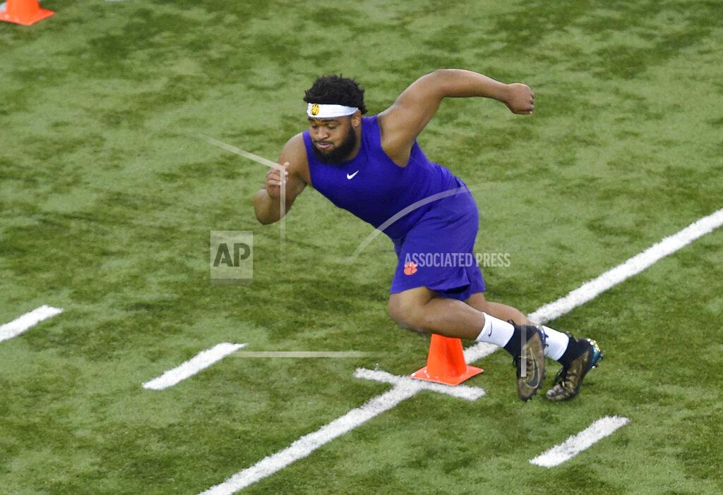 Richard Shiro Clemson's Christian Wilkins runs drills during NFL Pro Day, Thursday, March 14, 2019, in Clemson, S.C. (AP Photo/Richard Shiro)