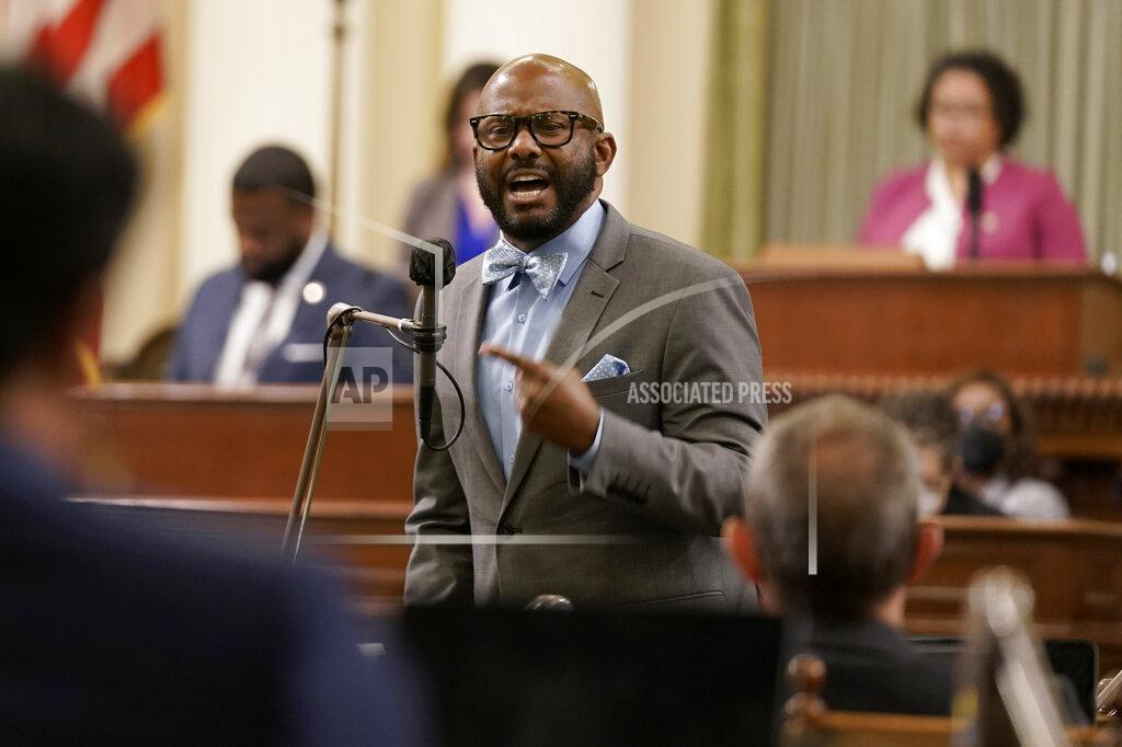 Rich Pedroncelli Assemblyman Mike Gipson, D-Carson, calls on lawmakers to approve his gun control measure at the Capitol in Sacramento, Calif., Wednesday, May 25, 2022. California Gov. Gavin Newsom on Wednesday harshly criticized Texas Gov. Greg Abbott in the wake of an elementary school shooting that left students and teachers dead. (AP Photo/Rich Pedroncelli,)