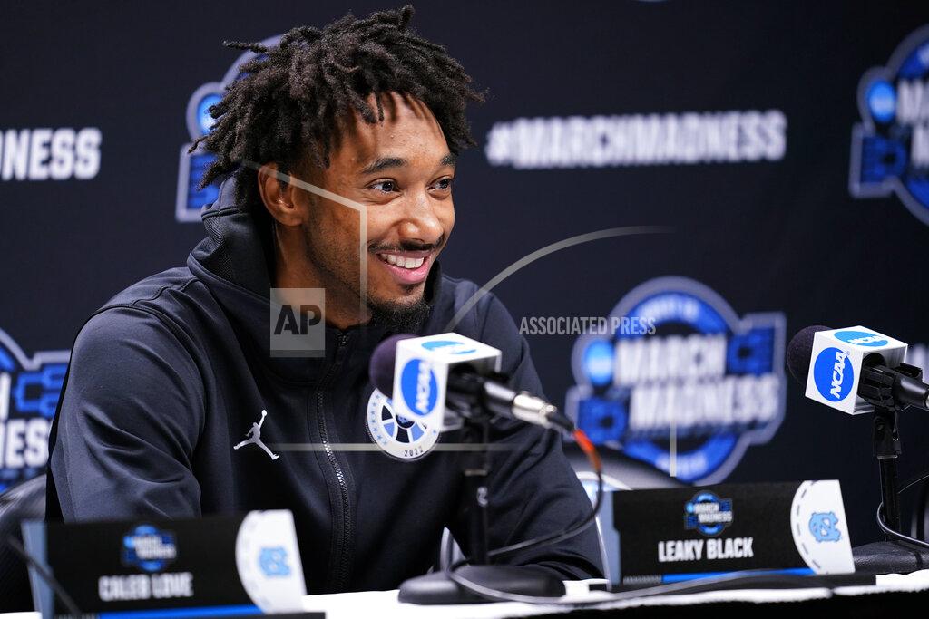 Matt Rourke North Carolina's Leaky Black smiles during a news conference for the NCAA men's college basketball tournament, Thursday, March 24, 2022, in Philadelphia. (AP Photo/Matt Rourke)