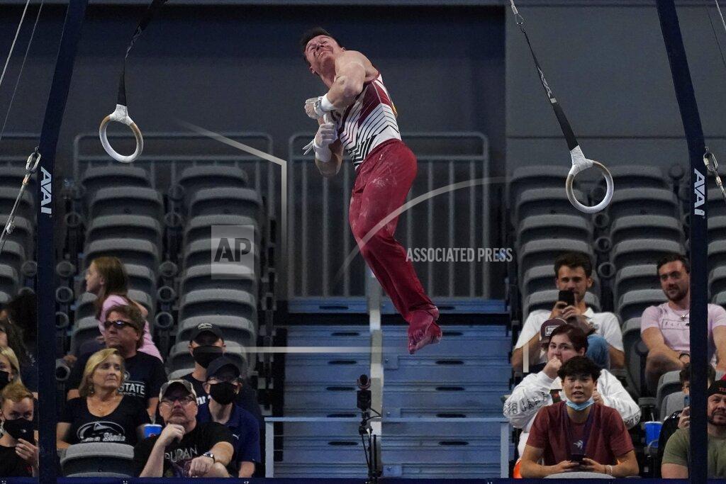 Tony Gutierrez Brody Malone competes on the still rings during the U.S. Gymnastics Championships, Saturday, June 5, 2021, in Fort Worth, Texas. (AP Photo/Tony Gutierrez)