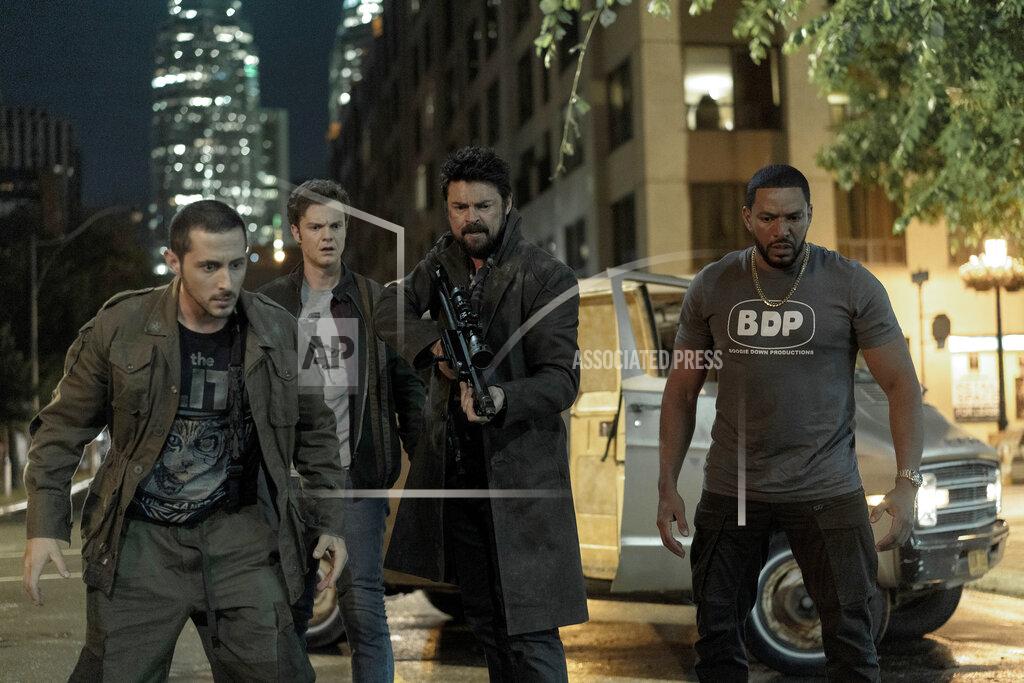 Panagiotis Pantazidis This image released by Amazon Studios shows, from left, Tomer Capon, Jack Quaid, Karl Urban and Laz Alonso from the series "The Boys," returning for a second season, Friday, Sept. 4 on Amazon Prime. (Jasper Savage/Amazon Studios via AP)