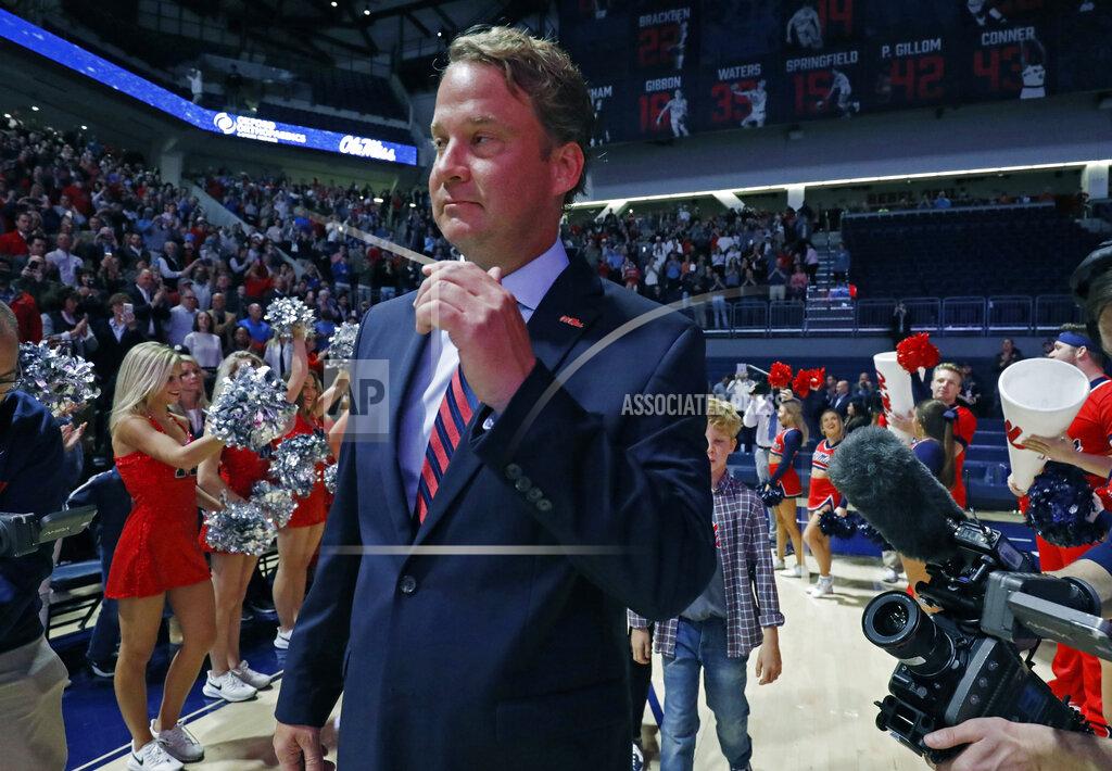 Rogelio V. Solis Lane Kiffin waves to fans as he enters The Pavilion, a multipurpose arena on the campus, to be introduced to Mississippi fans as the new NCAA college football coach, in Oxford, Miss., Monday, Dec. 9, 2019. Kiffin was previously, the football coach for three years at Florida Atlantic. (AP Photo/Rogelio V. Solis)