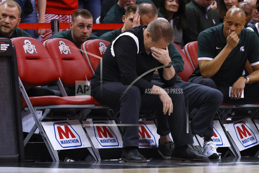 Jay Laprete Michigan State coach Tom Izzo reacts to a turnover during the second half of the team's NCAA college basketball game against Ohio State on Thursday, March 3, 2022, in Columbus, Ohio. (AP Photo/Jay LaPrete)