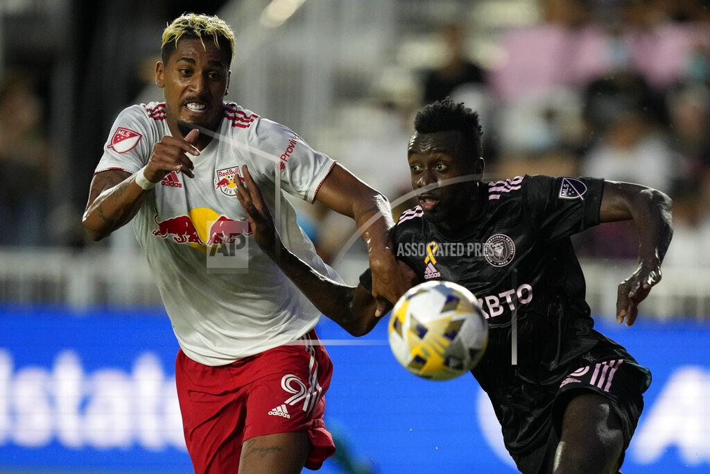 Rebecca Blackwell New York Red Bulls forward Fabio Gomez, left, vies with Inter Miami midfielder Blaise Matuidi during the first half of an MLS soccer match, Friday, Sept. 17, 2021, in Fort Lauderdale, Fla. (AP Photo/Rebecca Blackwell)