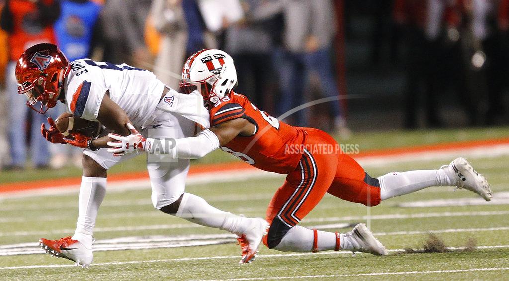 Rick Bowmer Arizona wide receiver Shun Brown, left, catches a pass against Utah defensive back Javelin K. Guidry during the first half of an NCAA college football game Friday, Oct. 12, 2018, in Salt Lake City. (AP Photo/Rick Bowmer)
