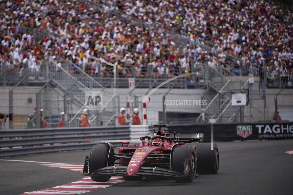 Daniel Cole Ferrari driver Charles Leclerc of Monaco steers his car during qualifying session at the Monaco racetrack, in Monaco, Saturday, May 28, 2022. The Formula one race will be held on Sunday. (AP Photo/Daniel Cole)