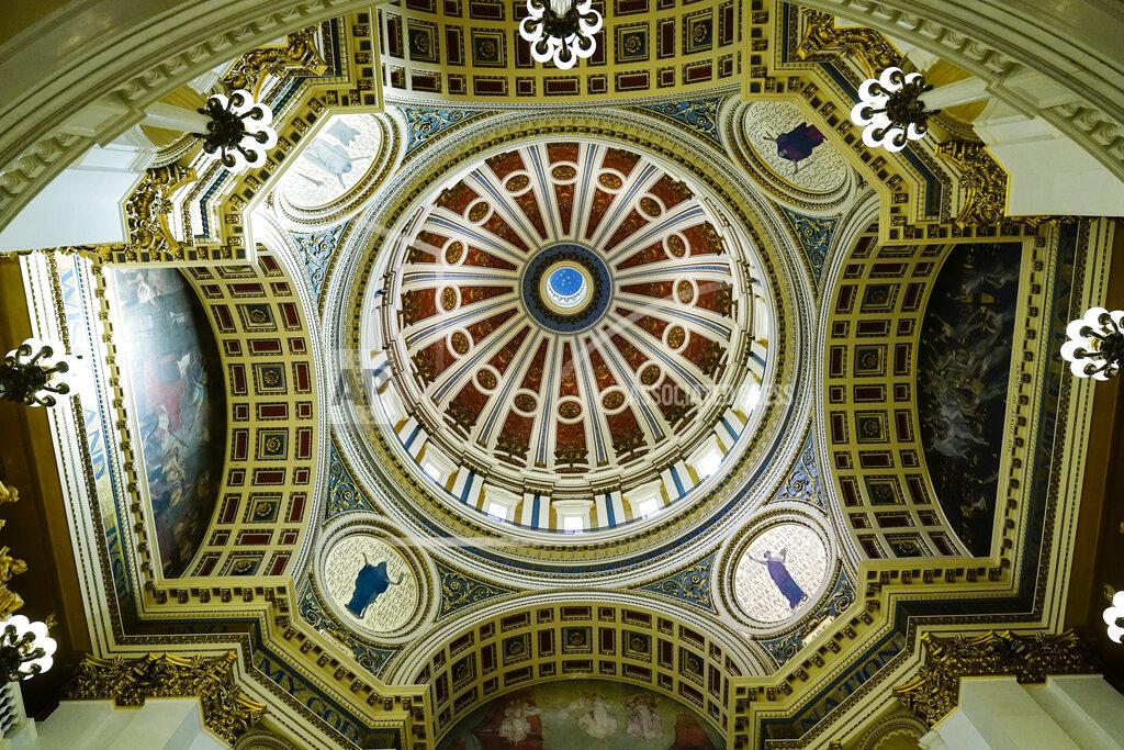 Matt Rourke FILE - The interior of the dome of the Pennsylvania Capitol where the state lawmakers meet is shown in Harrisburg, Pa., in this March 22, 2021, file photo. Pennsylvania state lawmakers are returning to session Monday, June 7, 2021, with a big June agenda and sharp differences over the future of the state's finances, schools, energy sector and election procedures. (AP Photo/Matt Rourke, File)