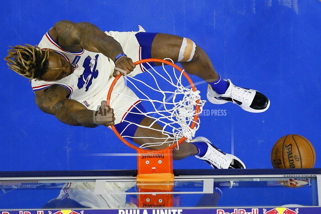 Matt Slocum Philadelphia 76ers' Dwight Howard dunks the ball during the second half of an NBA basketball game against the Orlando Magic, Sunday, May 16, 2021, in Philadelphia. (AP Photo/Matt Slocum)