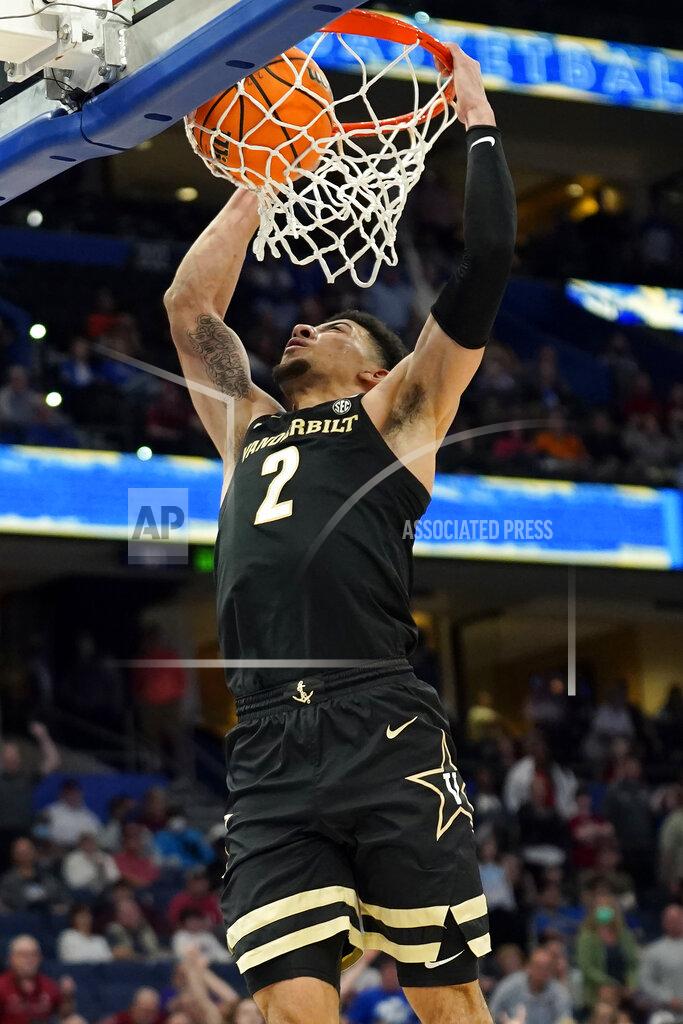 Chris O'meara Vanderbilt guard Scotty Pippen Jr. (2) slam-dunks during the second half of an NCAA men's college basketball Southeastern Conference tournament game against Alabama Thursday, March 10, 2022, in Tampa, Fla. (AP Photo/Chris O'Meara)