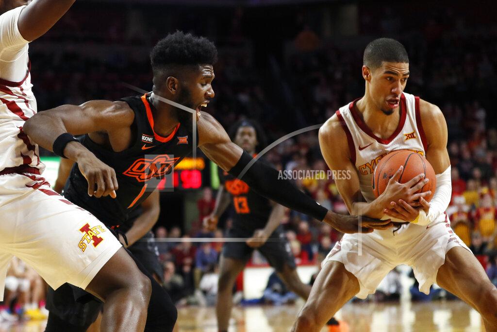 Charlie Neibergall Iowa State guard Tyrese Haliburton, right, steals the ball from Oklahoma State guard Jonathan Laurent, left, during the second half of an NCAA college basketball game, Tuesday, Jan. 21, 2020, in Ames, Iowa. Iowa State won 89-82. (AP Photo/Charlie Neibergall)