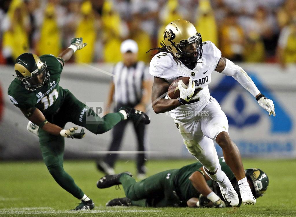 David Zalubowski FILE - In this Aug. 31, 2018, file photo, Colorado wide receiver Laviska Shenault Jr. (2) runs upfield with a reception in the second half of an NCAA college football game against Colorado State in Denver. Shenault is a shy, soft-spoken person. That is, until he steps onto the field and transforms into an alter ego he's nicknamed "Viska 2Live," becoming an electric playmaker who's vaulted into the conversation for the Heisman Trophy. (AP Photo/David Zalubowski, File)