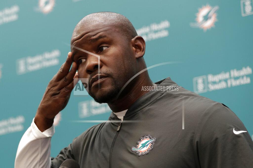 Lynne Sladky Miami Dolphins head coach Brian Flores speaks during NFL football training camp, Thursday, July 25, 2019, in Davie, Fla. (AP Photo/Lynne Sladky)