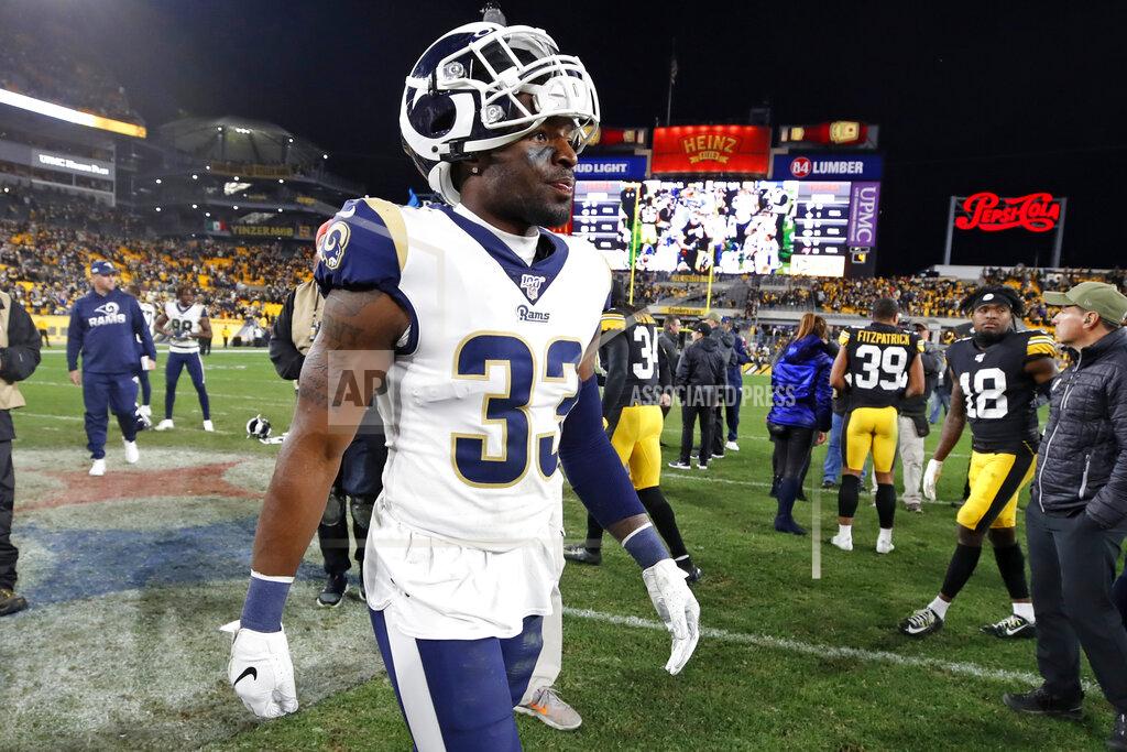 Don Wright Los Angeles Rams defensive back Nick Scott (33) walks off the field following the team's NFL football game against the Pittsburgh Steelers in Pittsburgh, Sunday, Nov. 10, 2019. The Steelers won 17-12. (AP Photo/Don Wright)