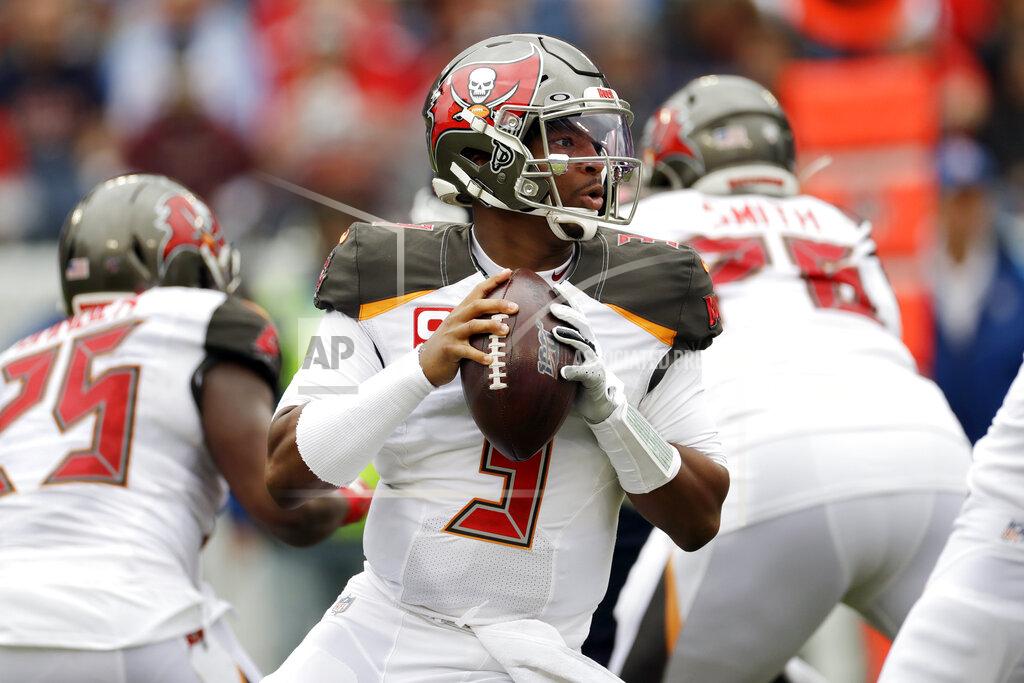 James Kenney FILE - In this Oct. 27, 2019, file photo, Tampa Bay Buccaneers quarterback Jameis Winston (3) passes against the Tennessee Titans before an NFL football game Sunday, Oct. 27, 2019, in Nashville, Tenn. A person familiar with the situation says the Saints and Winston are working on a contract proposal to make the former Buccaneers starter a backup to Drew Brees in New Orleans. The person said Sunday, April 26, 2020, that the Saints and Winston are in “advanced” talks to get a deal done. The person spoke to The Associated Press on condition of anonymity because negotiations were ongoing. (AP Photo/James Kenney, File)