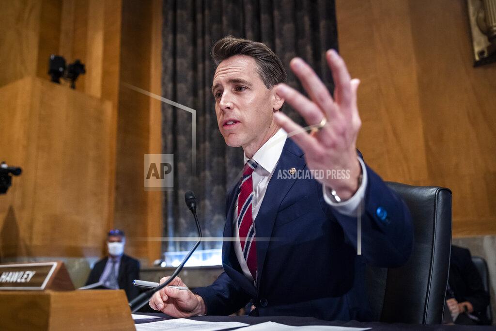 Jim Lo Scalzo Sen. Josh Hawley, R-Mo., questions Secretary of Homeland Security Alejandro Mayorkas during a Senate Homeland Security and Governmental Affairs Committee hearing, Tuesday, Sept. 21, 2021 on Capitol Hill in Washington. (Jim Lo Scalzo/Pool via AP)