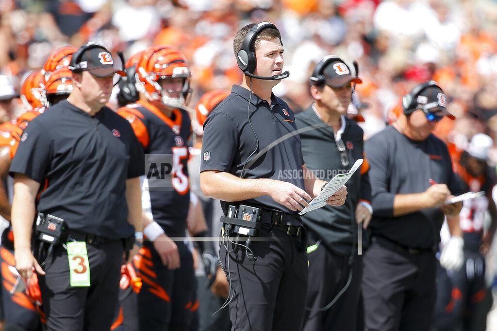 Frank Victores Cincinnati Bengals head coach Zac Taylor works the sidelines during the first half an NFL football game against the San Francisco 49ers, Sunday, Sept. 15, 2019, in Cincinnati. (AP Photo/Frank Victores)