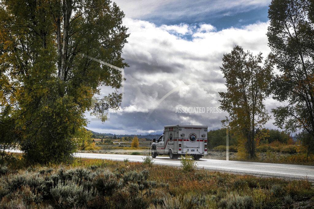 Amber Baesler A Teton County Search and Rescue vehicle drives in the Spread Creek area of the Bridger-Teton National Forest, just east of Grand Teton National Park in Wyoming, Sunday, Sept. 19, 2021. Authorities say they have found a body believed to be Gabrielle "Gabby" Petito, who went missing on a trip with her boyfriend. (AP Photo/Amber Baesler)