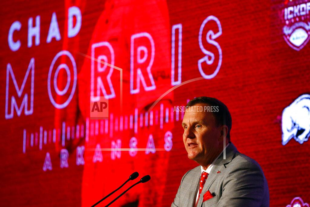 Butch Dill Arkansas head coach Chad Morris speaks to reporters during the NCAA college football Southeastern Conference Media Days, Wednesday, July 17, 2019, in Hoover, Ala. (AP Photo/Butch Dill)