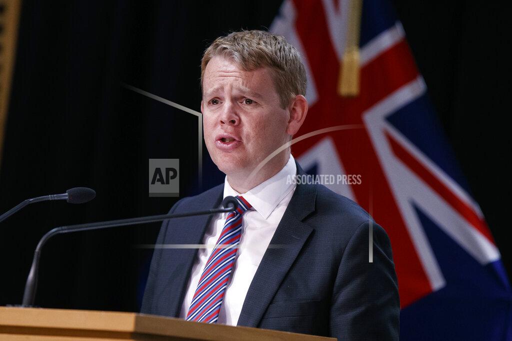 Robert Kitchin New Zealand's COVID-19 Response Minister Chris Hipkins speaks during a press conference in Wellington, New Zealand, Thursday, Oct. 28, 2021. Hipkins said that from next month, most people arriving in New Zealand would need to spend seven days in a quarantine hotel run by the military, half the previous requirement. (Robert Kitchin/Pool Photo via AP)