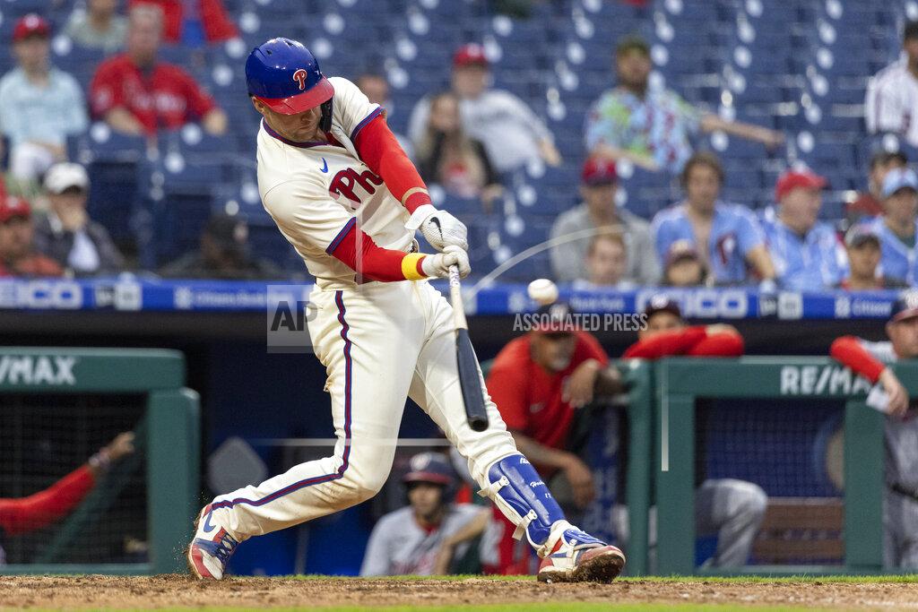 Laurence Kesterson Philadelphia Phillies' Rhys Hoskins hits a three-run home run during the fifth inning of a baseball game against the Washington Nationals, Sunday, Sept. 11, 2022, in Philadelphia. (AP Photo/Laurence Kesterson)