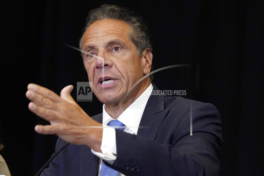 Richard Drew FILE - New York Gov. Andrew Cuomo speaks during a news conference at New York's Yankee Stadium, Monday, July 26, 2021. State lawmakers are telling Gov. Andrew Cuomo that their ongoing impeachment investigation is "nearing completion" and gave him a deadline of Aug. 13, to provide additional evidence. (AP Photo/Richard Drew, File)