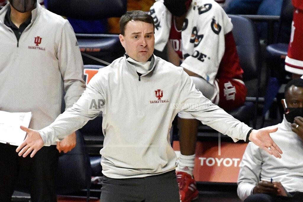 Holly Hart Indiana head coach Archie Miller reacts to a call from the side line against Illinois in the first half of an NCAA college basketball game Saturday, Dec. 26, 2020, in Champaign, Ill. (AP Photo/Holly Hart)