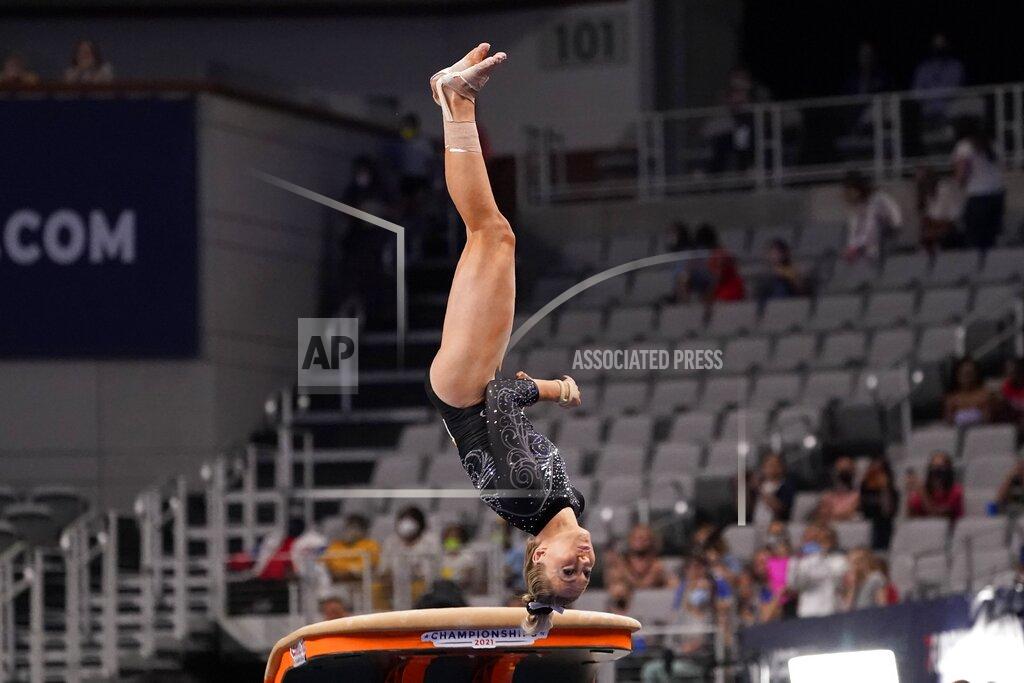 Tony Gutierrez MiKayla Skinner competes in the vault exercise during the U.S. Gymnastics Championships, Friday, June 4, 2021, in Fort Worth, Texas. (AP Photo/Tony Gutierrez)
