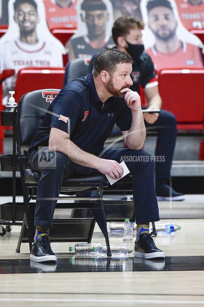 Justin Rex Texas Tech head coach Chris Beard sits on the sideline during the second half of an NCAA college basketball game against TCU in Lubbock, Texas, Tuesday, March 2, 2021. (AP Photo/Justin Rex)