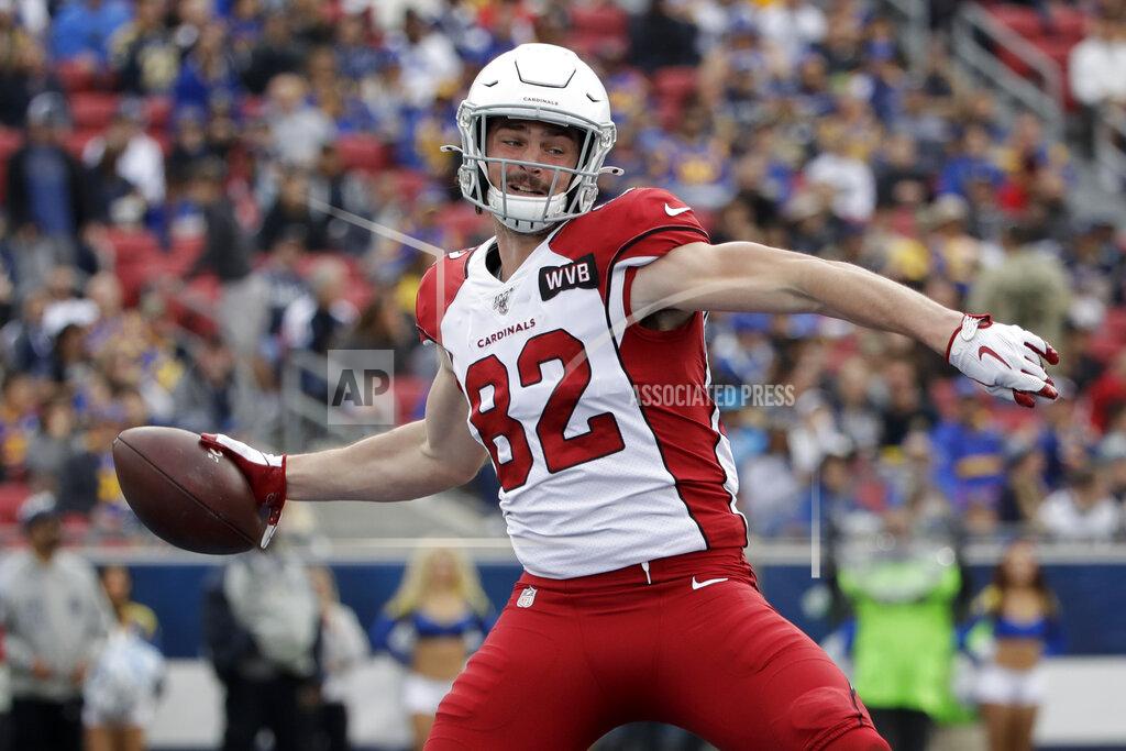 Marcio Jose Sanchez Arizona Cardinals tight end Dan Arnold celebrates after scoring during first half of an NFL football game against the Los Angeles Rams Sunday, Dec. 29, 2019, in Los Angeles. (AP Photo/Marcio Jose Sanchez)