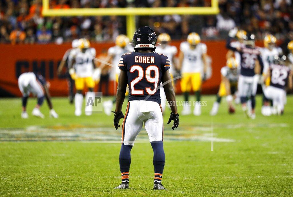 Charles Rex Arbogast Chicago Bears' Tarik Cohen waits to return a punt during the second half of an NFL football game against the Green Bay Packers Thursday, Sept. 5, 2019, in Chicago. (AP Photo/Charles Rex Arbogast)