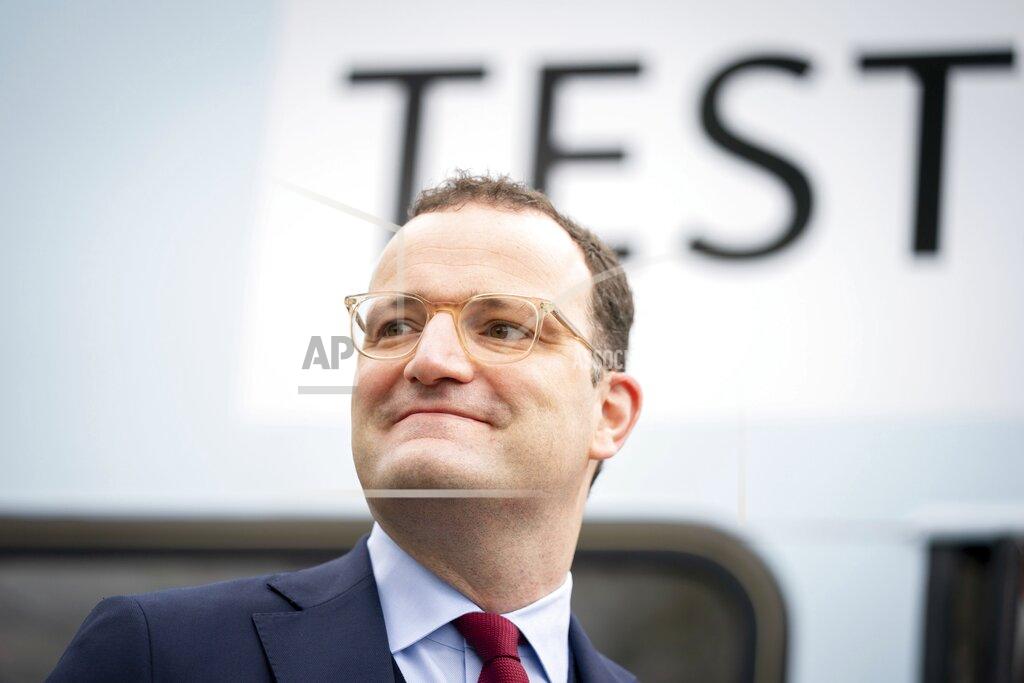 Kay Nietfeld German Health Minister Jens Spahn attends the opening of a mobile Corona testing station in Berlin, Germany, Thursday, May 27, 2021. (Kay Nietfeld/dpa via AP)