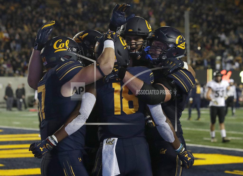 Jeff Chiu California wide receiver Maurice Ways, center, celebrates with teammates after scoring against Colorado during the second half of an NCAA college football game in Berkeley, Calif., Saturday, Nov. 24, 2018. California won, 33-21. (AP Photo/Jeff Chiu)